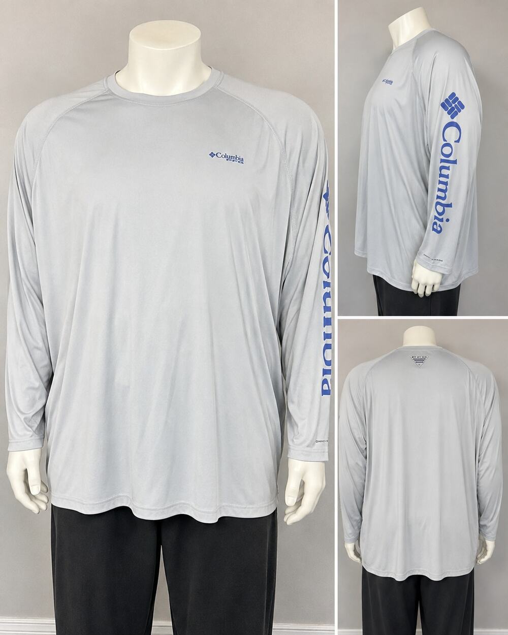 Columbia PFG Omni-Shade Long Sleeve Fishing Shirt Mens 4XLT Gray Performance Tee
